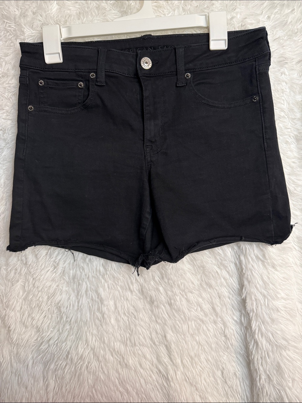 American Eagle Outfitters Black Raw-Hem High-Rise Jean Shorts